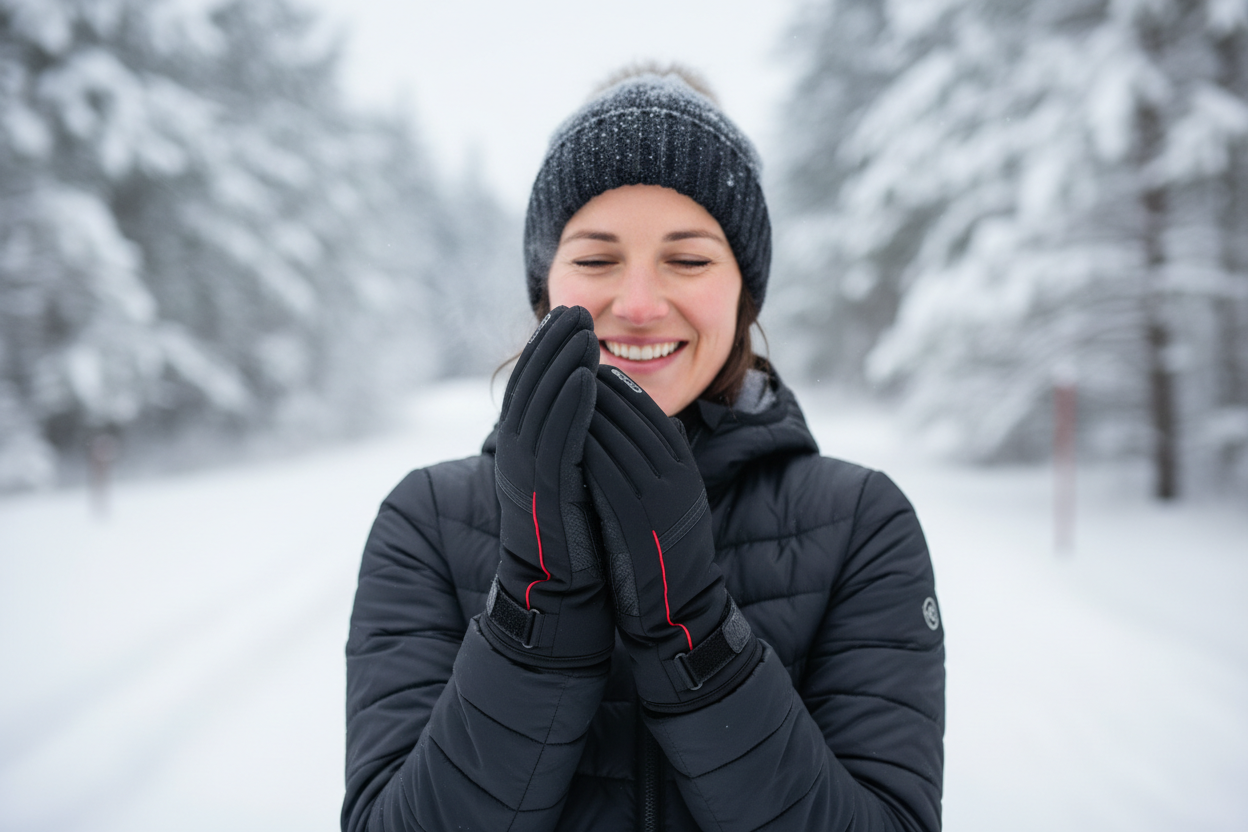Lifestyle shot of person comfortable outdoors in winter